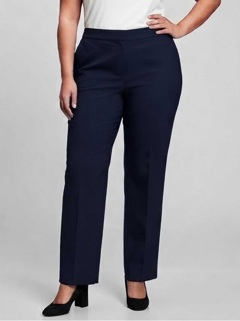 NWT PENNINGTONS Navy Blue Patterned Curvy Fit Straight Leg Dress Pants Sz 28